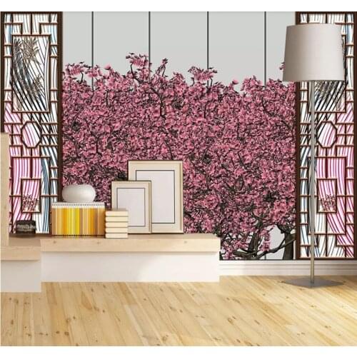 Custom wallpaper modern minimalist fresh red woods window scenery decorative painting background wall painting