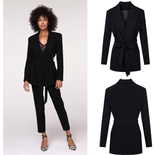 Sexy V Neck Women Suits Elegant Custom Made Beaded Belt Blazer Office Lady 2 Pieces Business Daily Casual Wedding Party Wear