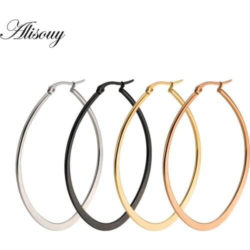 Alisouy Punk Big Size Hoop Earrings Brincos Trendy Party Hyperbole Gold Silver Color Oval Round Circle Earring for Women Jewelry