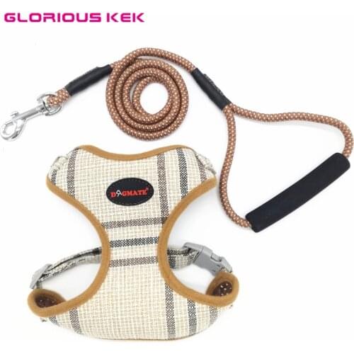 GLORIOUS KEK Dog Harness Chihuahua Small Dog Harness and Leash Set Plaid Adjustable Padded Harness Vest with Walking Lead Handle
