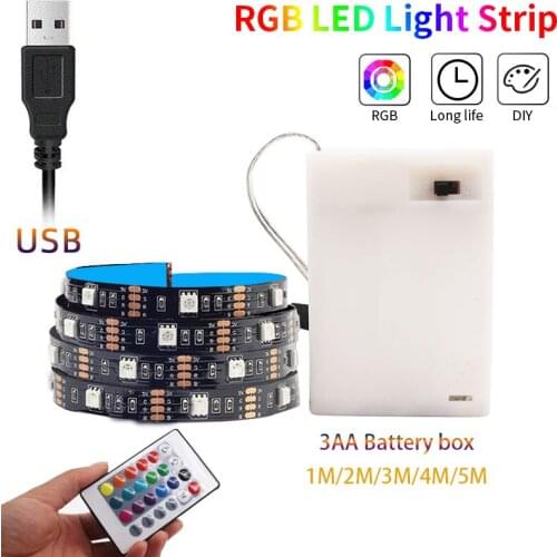 5V 3AA battery Strip Lights Tape usb 1M 2M 3M 4M 5M RGB 5050 SMD led lights for room decor Festival Party Bedroom TV Back Lights
