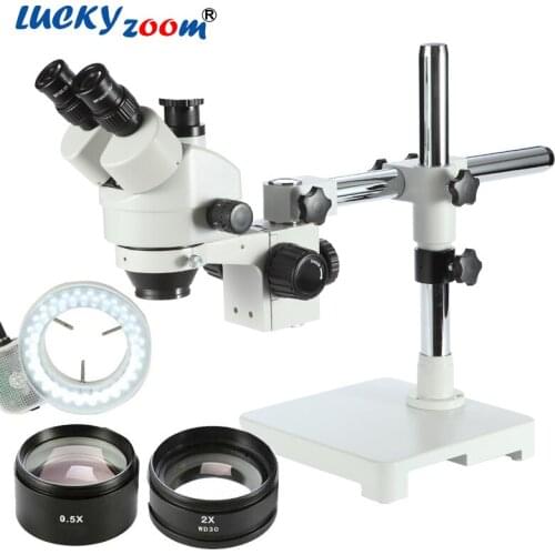 3.5X-90X Simul-Focal Trinocular Microscope Single Boom Stand Stereo Microscope Set 56 LED Ring Light Microscopio Trinocular