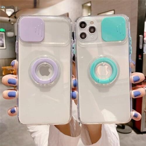 Armor Ring Holder Lens Camera Protection Case For iPhone 12 Pro Max MiNi 11 Pro X XS XR 7 8 plus SE 2020 Transparent Soft Cover