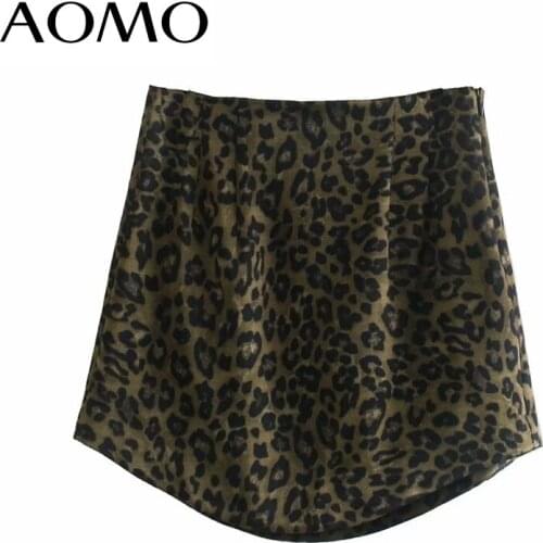 AOMO 2021 Women Leopard Print Skirts Faldas Mujer Zipper French Style Female Mini Skirt 3H122A