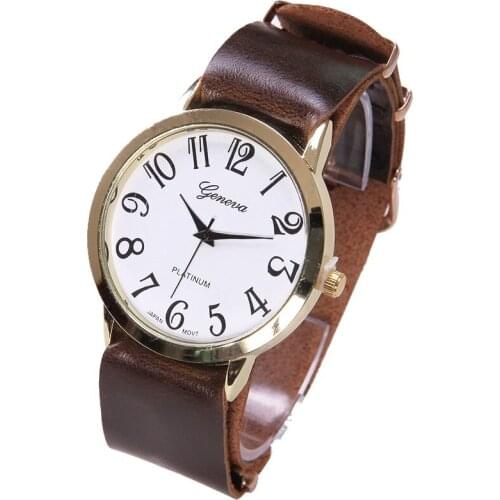 NEW Geneva Women Watch Golden rim PU Leather wristwatch casual dress woman Fashion girl gift dama