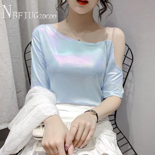 Women Summer Top New Sexy T-shirt Expose Shoulder Fashion Casual Tee Shirt