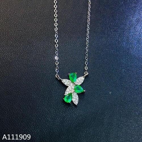 KJJEAXCMY boutique jewelry 925 sterling silver inlaid Natural emerald necklace Womens pendant Support detection luxurious