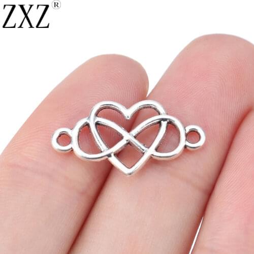 ZXZ 20pcs Tibetan Silver Infinity Heart Connector Charms 2 Sided for Bracelet Jewelry Making Findings 25x13mm