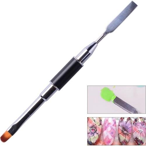 1PCS Dual-ended Builder Poly UV Gel Nail Brush Nylon Hair Flat Pusher For Nail Tips Extension Gel Tips Building Carving Pen