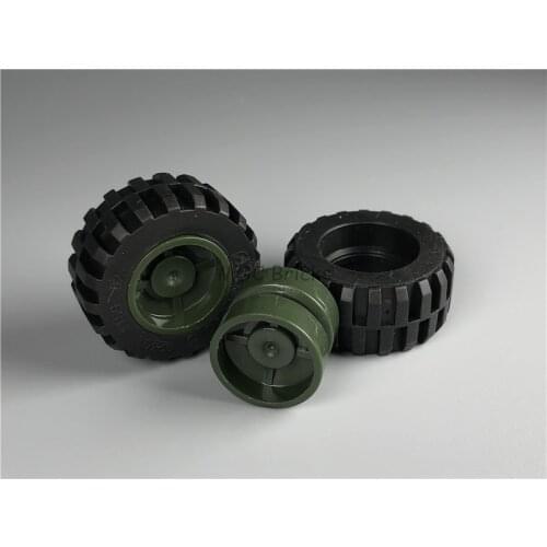 2sets/lot MOC Bricks Military Green Wheel with Black Tire Set 56145c01 Educational Building Blocks Toys for Children Xmas gifts