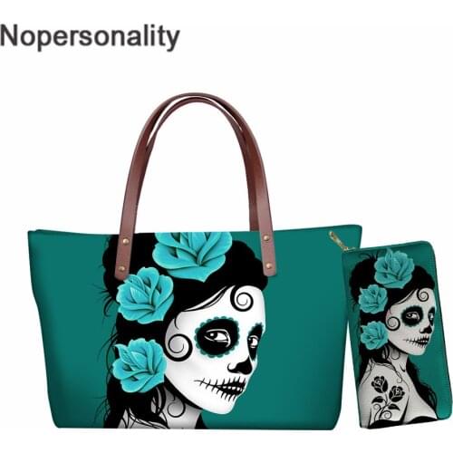 Nopersonality Gothic Girls Purse & Wallet 2pcs/set Brand Designer Handbag Bags for Women Summer Beach Tote Bags Bolsa Feminina