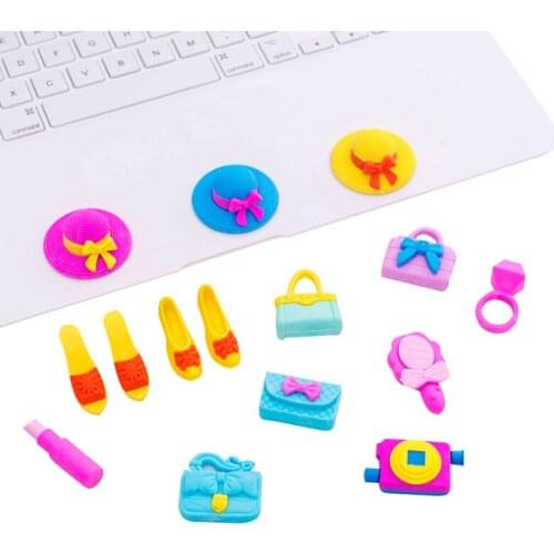 28packs/lot Kawaii Girl series hat high heel handbag school Office supplies Rubber Eraser Gift for kids