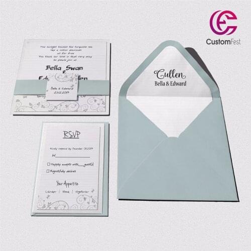 30pcs/lot color gray string with personalized liner envelop pink and gold invitation and RSVP set L202S038