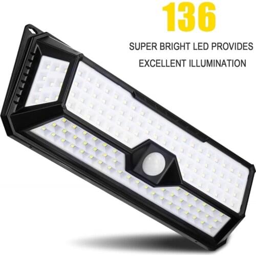 4 Sides 136 LED Solar Light Solar Powered Motion Sensor Light Control Sensor Lamp Waterproof Wall Lights for Outside Door Garden