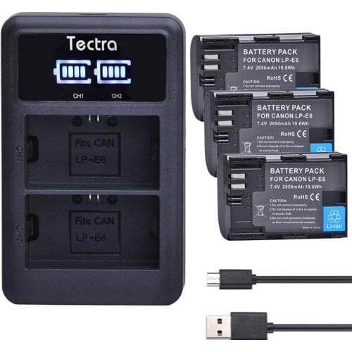 3PCS 2650mAh LP-E6 LP E6 LP E6N Li-ion bateria+LED Display USB Dual Charger for Canon EOS 5DS R 5D Mark II 5D Mark III 6D 7D 80D