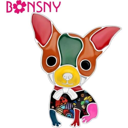 Bonsny Enamel Alloy Anime Chihuahua Dog Brooches Cute Animal Jewelry Pin For Scarf Clothes Women Girl Decoration Pet Lovers Gift