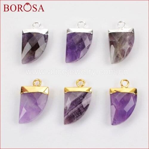BOROSA Fashion Gold Color Natural Purple Crystal Druzy Horn Charm Bead,Wholesale Drusy Crystal Charm Jewelry for Women 1373