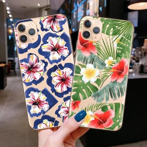 Tropical Plants Flower Leaves Phone Case For Fundas iPhone 11 Pro X XR XS Max 8 7 6 6S Plus 5S SE 2020 Clear TPU Back Cover Capa