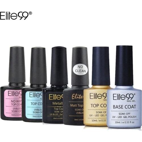 Elite99 10ml Tempered No Wipe Top Coat Base Coat Nails Primer Matte Top Shiny Gel Polish Soak Off No Cleaning Matte Top Coat
