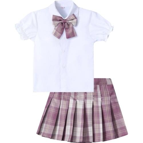 Kid Pink JK Sailor Dress 2PCS Girl Japanese Korean Orthodox School Uniform Cute Pleated Skirt Short Sleeve Kawaii Suit Anime COS