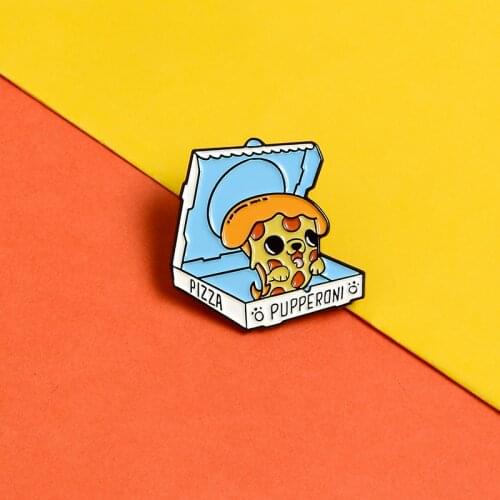 Pizza dog enamel pins Cartoon Pizza Pet brooches Lapel Jackets bag pin badges Fashion Jewelry Gifts for animal lovers