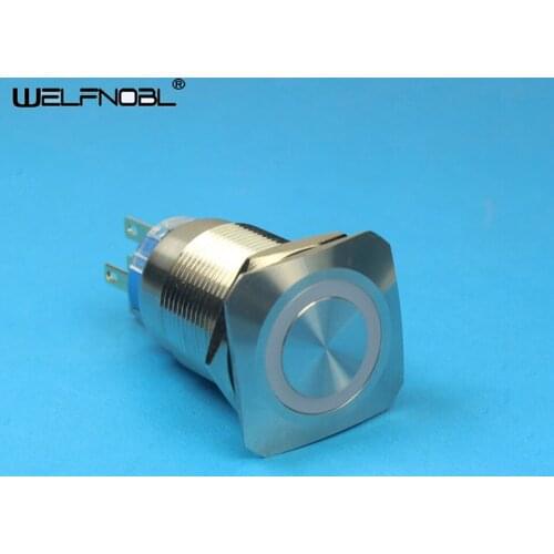 Momentary Latching 1NO1NC 19mm Blue LED Light Self-Locking Reset Push Button Switch