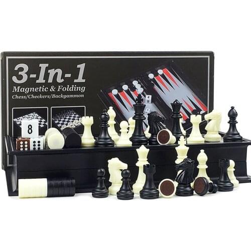Hot 3 In 1 Chess & Checkers & Backgammon Set Travel Plastic Chess Magnetic Pieces Folding Checkerboard Entertainment Board Game