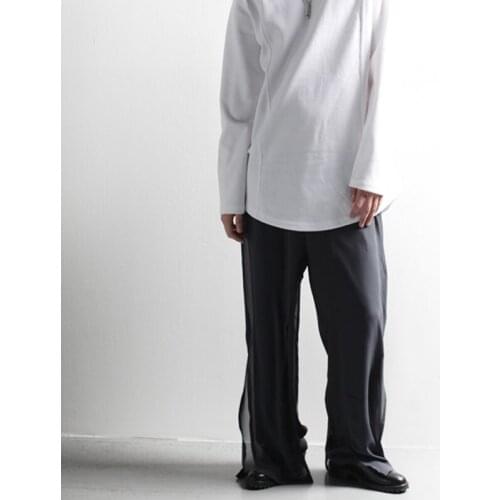 Personality Trendy Mens Casual Long Pants Fake 2 Piece Wide Leg Pants