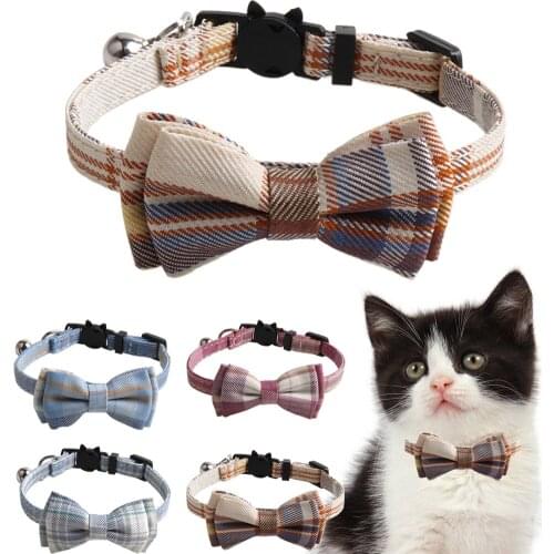 Cat Collar Breakaway with Classic Plaid Bow Tie with Bell Safety Perfect for Cats Kitty Kitten, Adjustable from 7.8~10.2 inch