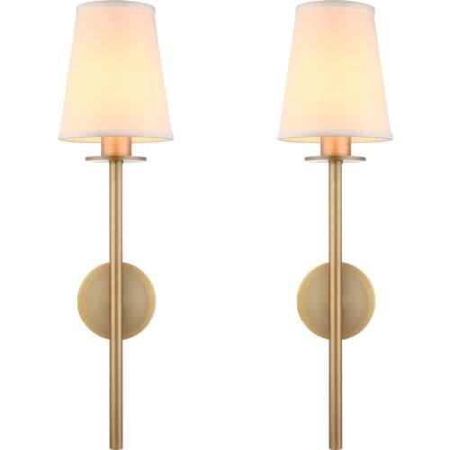 Permo Set of 2 Modern Classy Vintage Wall Sconce with Flared White Textile Lamp Shade Living Room Bedside Reading