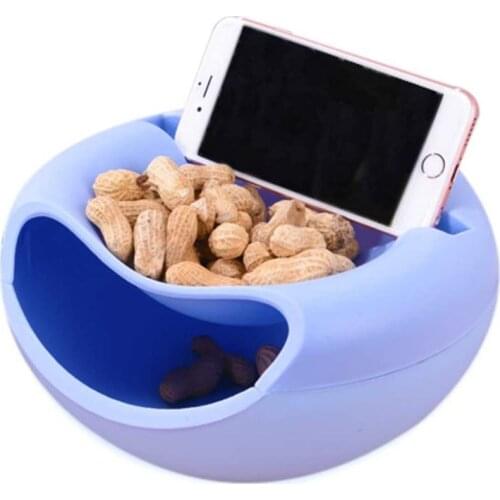 Snack Storage Box Double Dish Nut Bowl with Cellphone Holder Slot Plate Dish Organizer for Fruit Pistachio Sunflower Seed Peanut