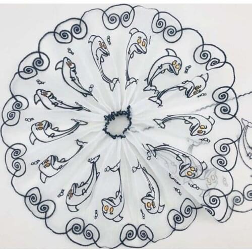 1Y Embroidery Dolphin Lace Fabric Bridal Dress White Laces Ribbon Sewing Trim Wedding Fabric Organza Lace Decoration Wide 15CM