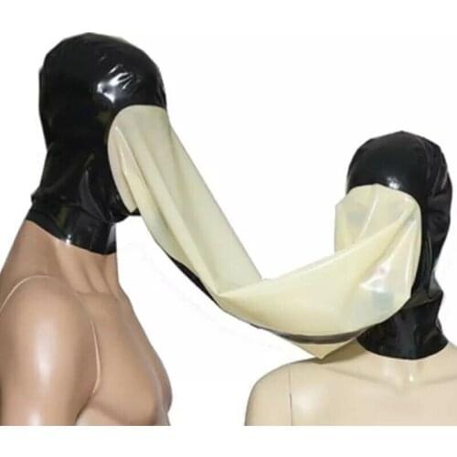 Fetish Latex Rubber Couples Tunnel / Breathing Kiss Mask Hood Sexual Toy Adult Bdsm Restraint Sex Toys