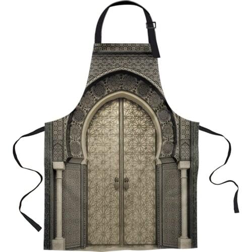 Moroccan Medieval Vintage Door Printed Kitchen Cooking Baking Aprons Canvas Sleeveless For Women Man Kids Home Delantal Cocina