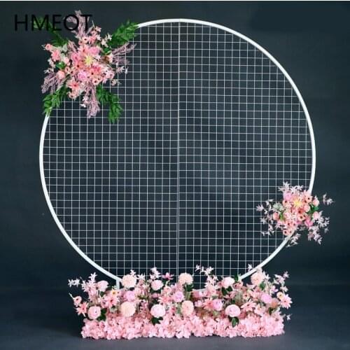 Iron Grid Mesh Wedding Arch Round Square Shape DIY Wedding Stage Backdrop Decor Props Artificial Flower Stand Wrought Iron Shelf