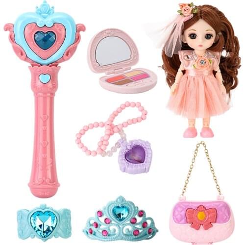 Cute Creativity Little Girl Princess Fairy Wand Fashion Doll Handbag Princess Wristband Pretend Play Dress Up Birthday Gift