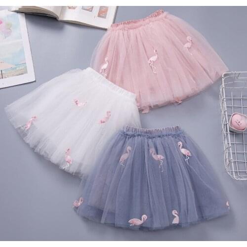 Fashion Kids Girls Skirts Paper Crane Embroidery Mesh Skirt Pleated Fairy Vestido Party Cosplay Princess Tutu Tulle Faldas 2-10Y