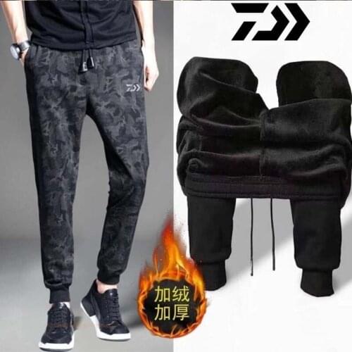 Daiwa Large Size Men Sweatpants Winter Fishing Trousers Men Plus Velvet Warm Sportswear Male Solid Trend Thicken Sports Pants