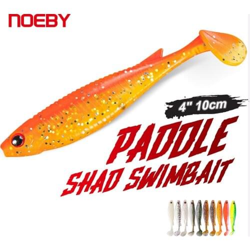Noeby 4Pcs Soft Lure Paddle Tail Shad 10cm 8g PVC Wobbler Swimbait Jig Head 3D Eyes Artificial Soft Bait for Pike Fishing Lure