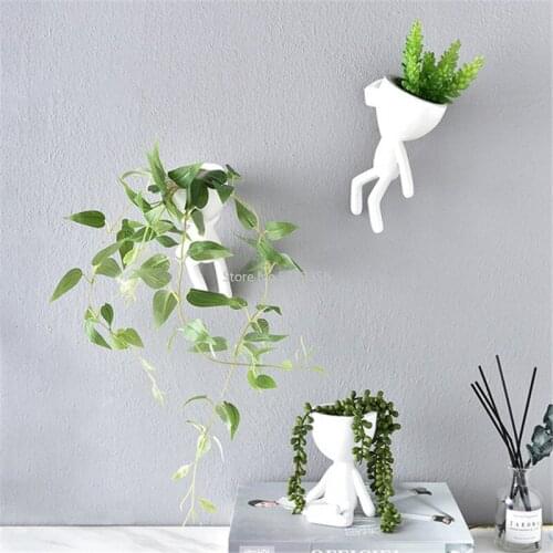 Nordic Home Hanging Art Vase Flower Planter Pots White Resin Art Flower Vase Design Planter Wall Sculpture Plant Pot Home Decor