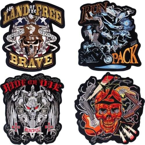 New Arrival Punk Embroidery Patches Big Iron Ons for Motorcycles Skull Fashion Road Rider Jackets Back Appliques Freedom Badges