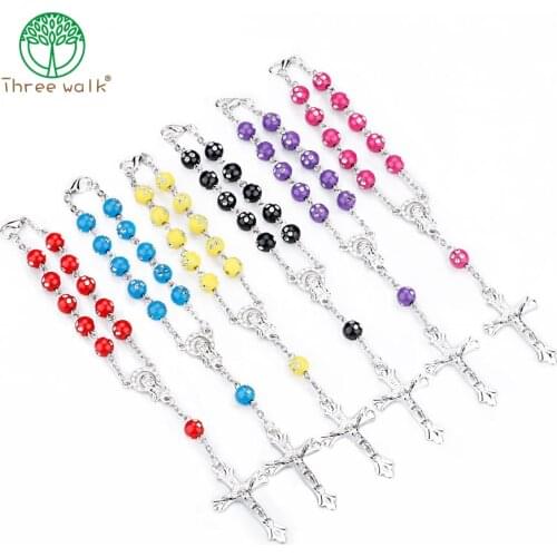 New Design Mixed Color Rosary Beads Bracelet Virgin Mary Centerpiece INRI Crucifix Auto Rosary