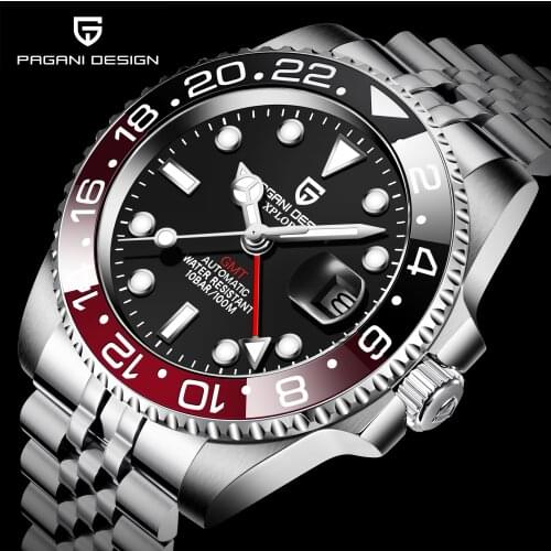 PAGANI DESIGN Top Brand Sapphire GMT Watch Stainless Steel Men Automatic Watch Waterproof Sports Mechanical 40mm Watch PD-1662