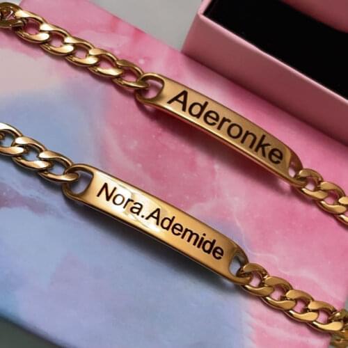 Personalize Name NK Chain Bracelet Customized Letters Numbers Stainless Steel Couples Bar Bracelets for Men Woman Jewelry Gift