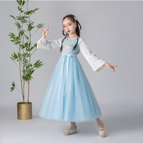 Flower Girls Dress For Wedding Party Dresses Evening Christmas Girls Chinese Embroidery Han Fu Princess Children Fancy Dress