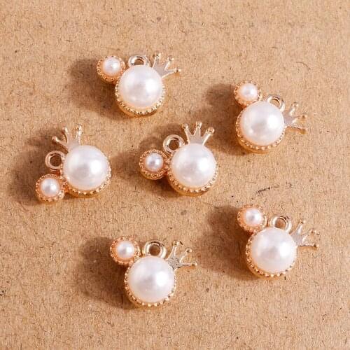 10pcs 14*11mm Gold Color Imitation Pearl Crown Charms for Making Cute Earrings Pendants Necklaces Bracelets DIY Jewelry Findings