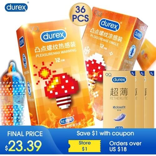 Durex Condoms Ice Fire Natural Latex Lubrating Large Particle Ribbed Spike Stimulate Penis Condoms Safe Sex Toys For Adult Men
