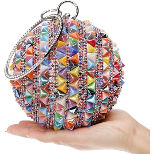 Luxury Multi Color Giltter Diamond Bead Gold Silver Ball Shape Evening Bags Fashion Women Wedding Party Banquet Day Clutches