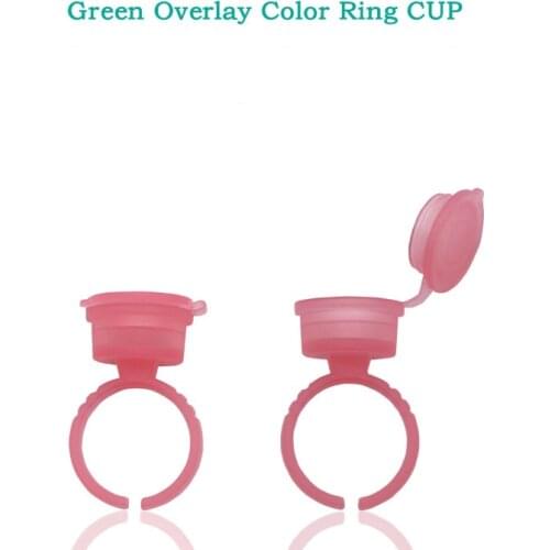 Pink Makeup Pigment Ink Glue Cup Tattoo Finger Plastic Nail Art Tattoo Rings Holder Container with Cover Lid Eyebrow