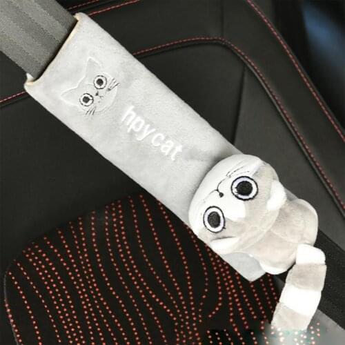 Gray Comfortable Soft Car Seat Cover Cute Animal Cat Fox Auto Seat Belts Covers Plush Shoulder Car Accessories